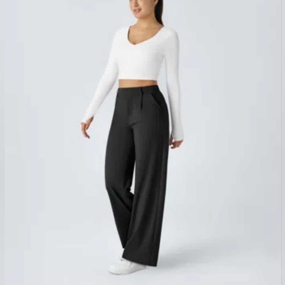 Halara Flex™ DayStretch High Waisted Pocket Straight Leg Work Pants MED Black